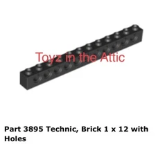 Lego 1x 3895 Black Technic, Brick 1 x 12 with Holes 10497