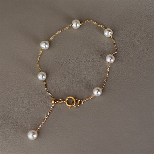 7.5-8" Stunning AAAA 6-7mm Natural Akoya White Pearl Bracelet 14k Gold P - 第 1/6 張圖片