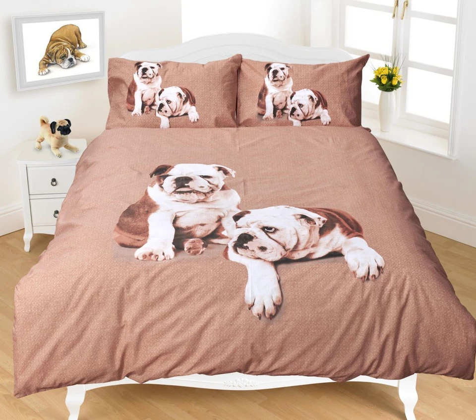 3D BullDog Print Duvet Quilt Cover Animals Wildlife Bedding Set with Pillowcases