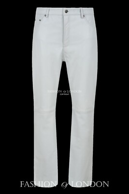 Herren Echtleder Hose JEANS STIL' weiß Lamm Nappa klassische Bikerhose 501