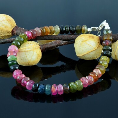 Multi Tourmaline Natural Gemstone sterling silver bracelet for her