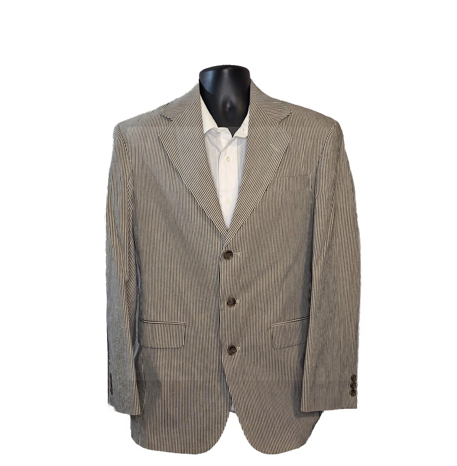 Haggar Casuals Vintage Mens 36R Black White Seersucker Ventless 3 Button - Image 4 of 4