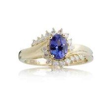 AAA Tanzanite & Diamond Ring 18ct Yellow Gold- size- O  (QVC )