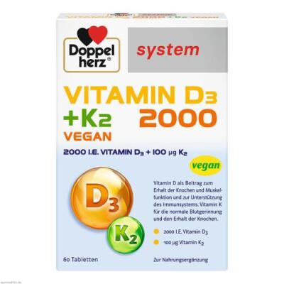 DOPPELHERZ Vitamin D3 2000+K2 system Tabletten 60 St