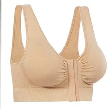 Miracle Bamboo Comfort Bra Sz XL Bust 40 43 Beige Viscose Wireless Front Closure