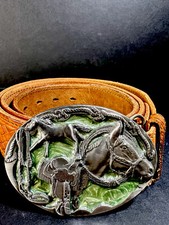 Western Leather Belt Size 40 Buckles Of America Horses Made In USA BA-217