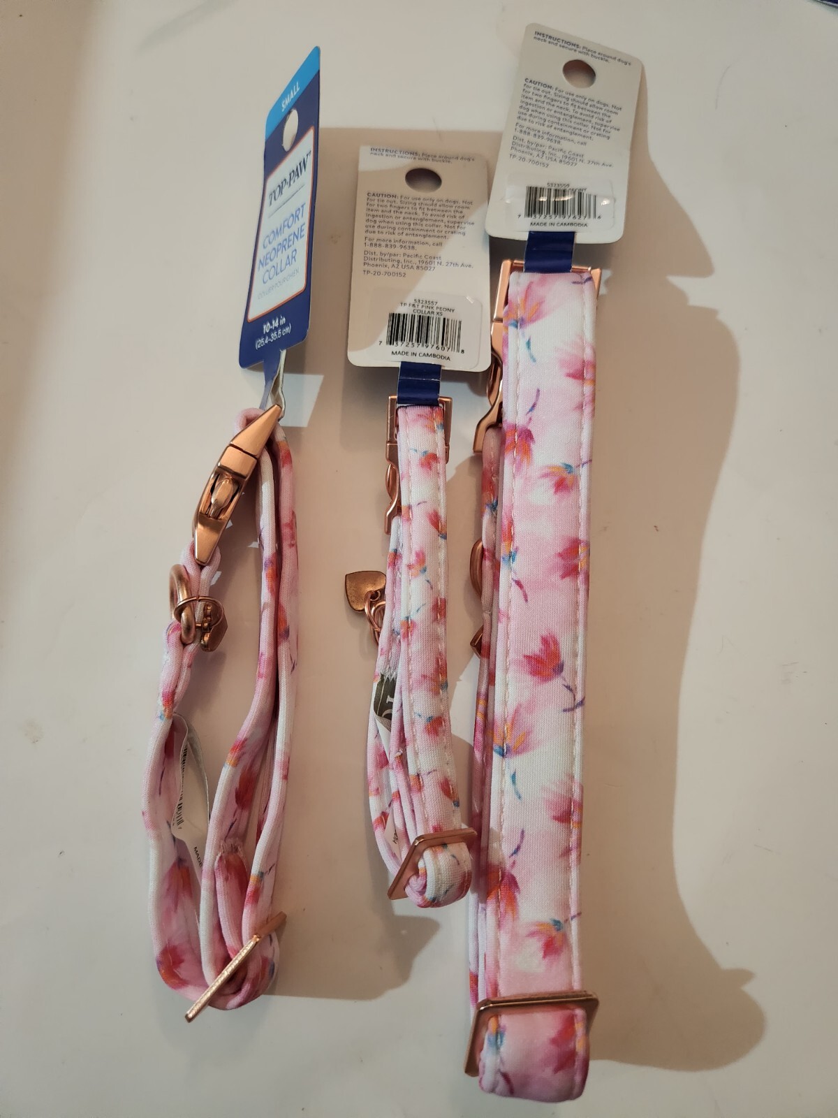 (1) Top Paw Comfort Neoprene XSmall Dog Collar Pink Peony W/ Charm 8