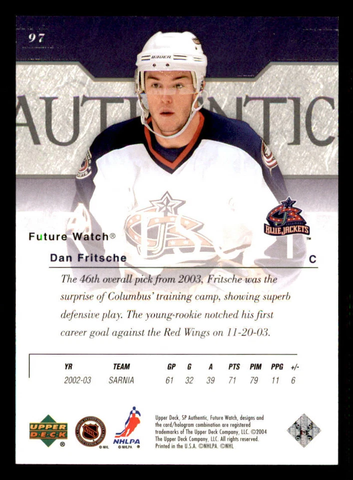 2003-04 SP Authentic #97 Dan Fritsche RC /900 (ref 239751) - Image 2 of 2