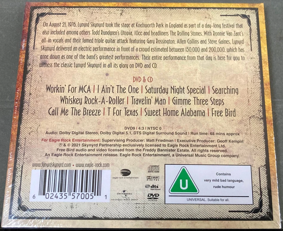 Lynyrd Skynyrd – LIVE AT KNEBWORTH '76 - CD + DVD Deluxe Edition - Digipak - NEU - Bild 2 von 3