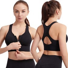 UK Women Zip Front Sports Bra Wireless Post-Surgery Bra Active Yoga Fitness Bras