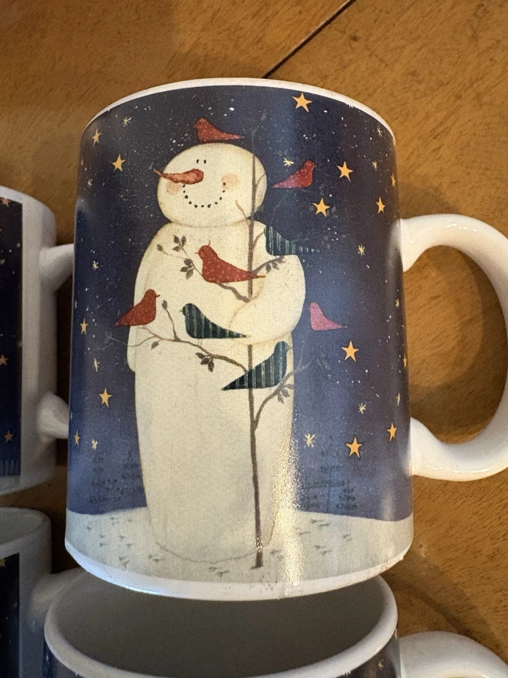 Certified International TWILIGHT SNOWMAN 12oz Mug Set 4Pc Blue Mary Baxter - Image 4 of 4