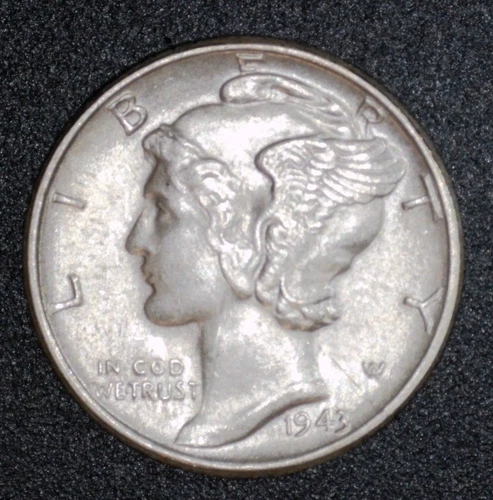 1943  P WINGED MERCURY DIME. AU