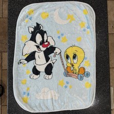 Vintage Baby Looney Tunes Sylvester Tweety Bird Plush Crib Blanket 1999 AS IS
