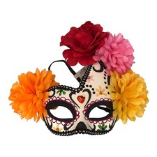 Sugar Skull Half Mask With Flowers For Day Of Dead