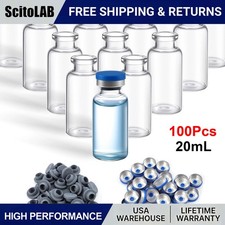 100PCS 20ml Glass Vials Headspace Vials Lab Vials Sample vials w/ Caps Crimp Top