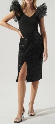 NWT Sugarlips Friday Nights Black Sequin Midi Skirt - Size M