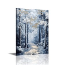 Landscape Wall Art Blue Forest Path Painting Nature Tree Canvas Print Picture...