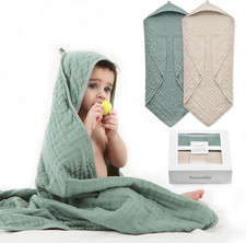 Hooded Baby Towels for Newborn, 35X35 Inch 2 Pack 100 Muslin Cotton Baby Bath T