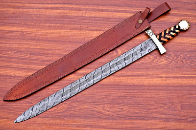 CUSTOM MADE HAND FORGED DAMASCUS STEEL DOUBLE EDGE BLADE VIKING LONG SWORD  1085