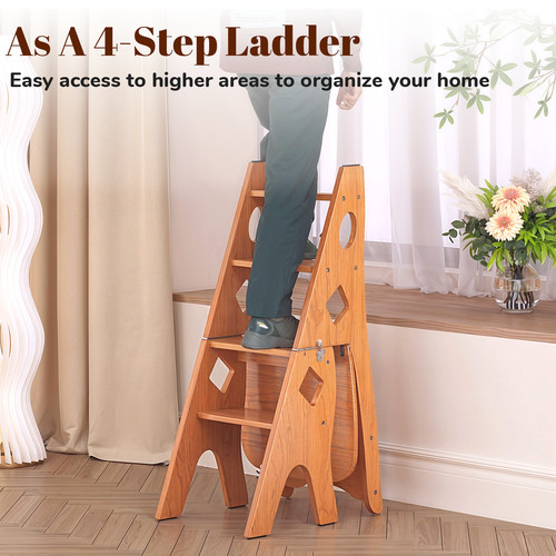 Multipurpose Folding Wooden Library Step Ladder Chair Step High Chair ...