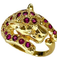 Anello US 6,2 Pantera Motivo Rubino Diamante Oro K18 7,4 g Donna