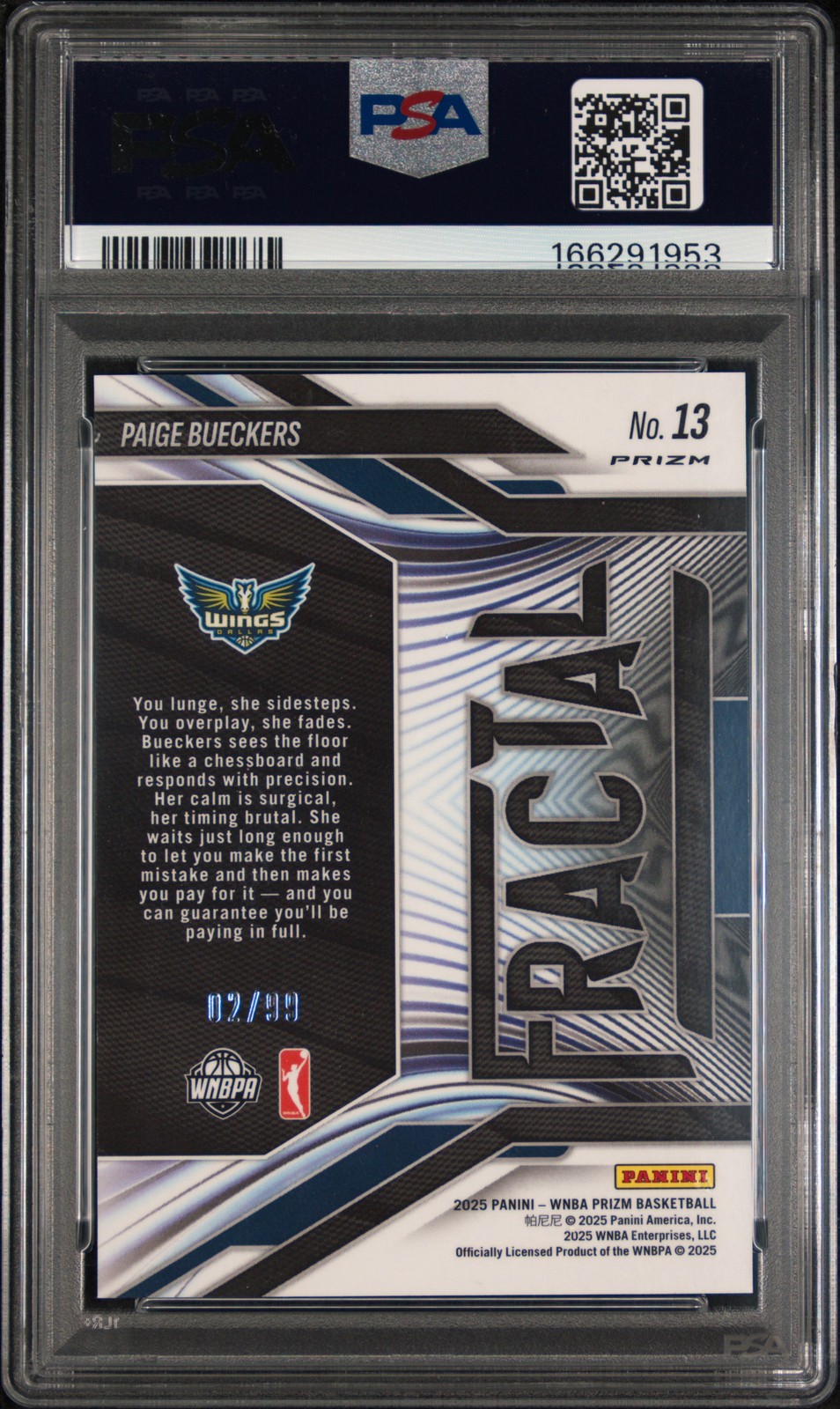 2025 Panini Prizm Wnba #13 Paige Bueckers Fractal-Red Prizm RC PSA 9 MINT view 2