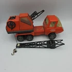 Vintage 1970s Tonka Crane Boom Truck w/ Metal Hook Pressed Steel Toy Orange