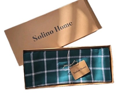 Solino Home Linen Plaid Table Runner 108 Inch In Dark Green 