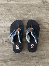SO Bloomfield Thong Sandals Blue Denim Platform Flip Flops Women US 5 Boho Y2K