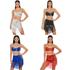Womens Dancewear Tango Outfits Rhinestones Dress Tassel Bodysuit Salsa Ballroom