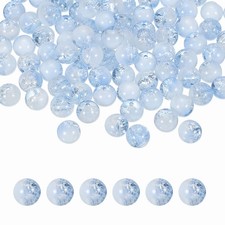 100 Pcs Crackle Glass Beads for Jewelry Making, 10mm Round Beads, Light Blue