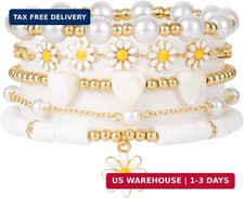 Heishi Beaded Stretch Bracelets for Women Stackable Polymer Clay Beads