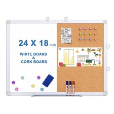 Magnetic White Board and Cork Board Combo, 24 X 18 inches Whiteboard Bulletin...