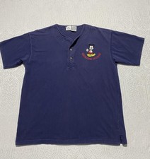 Vintage Mickey Mouse Henley Shirt Mens Large Blue Disney Store Genuine Mouse 90s