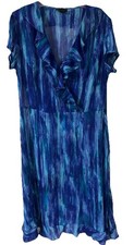 JBS Women  s Semi-Sheer Blue Dress Sz. 18 Ruffles Knee Length V-Neck No Belt