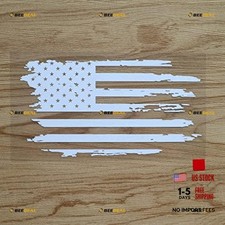 USA American Flag Decal Sticker Vinyl Distressed Tattered - White 6 Inches -