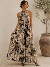 NWT Mango Abstract Beautiful Print Backless Pleated Maxi Dress Size L