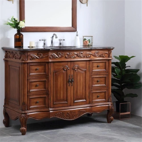 Elegant Decor Oakland 48" Single Marble Top Bathroom Vanity in Teak - Picture 2 of 18