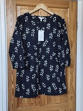 Seasalt 'Dock Point' Spring Floral Cotton Top In Navy And White, Size 14, BNWT