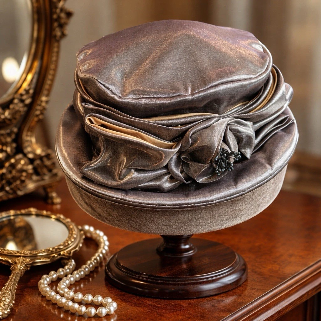 Tango Suits Gray Satin Ribbon Cloche Hat with Beads and Rhinestones grace-cloche-hat-cuddly-faux-  main image 3