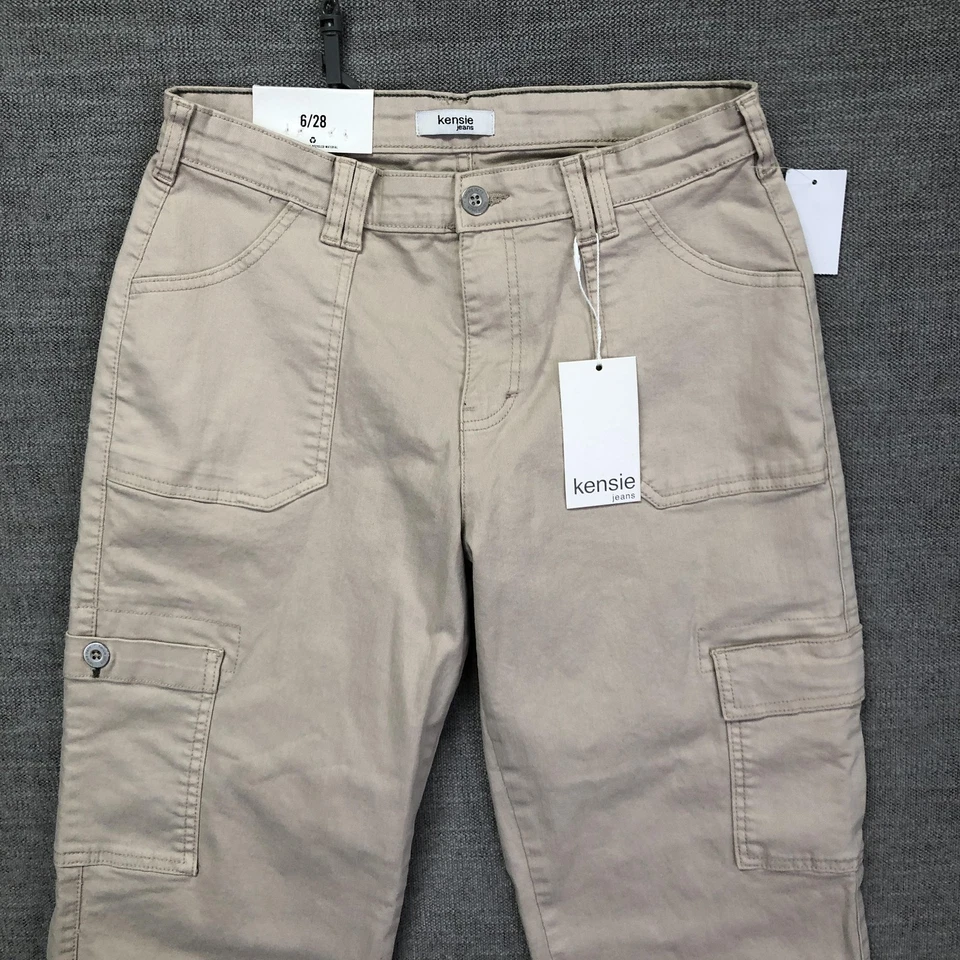 Kensie 牛仔工装裤女式 6 28 帆布实用口袋可持续新品 — 第 2/4 张图片