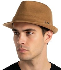 Fedora Hats for Men &ndash; Classic Wool Blend Trilby Dress Hat, 7 1/4-7 5/8 Tan