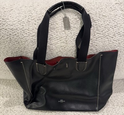 Coach Derby Tote Bag Black F58660 Soft Pebbled Leather Shoulder Bag Red Interior