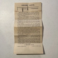 L. Reusche & Co. New York Keramic Gauge Directions Sheet Vintage