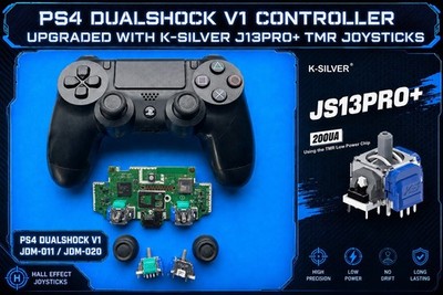 SONY PS4 Original Controller DualShock 4 V1 UPGARDED With K-Silver TMR Joysticks