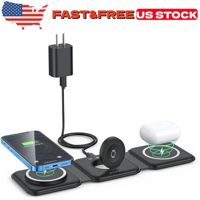 New Wireless Charger 3 in 1,RTOPS Magnetic Travel Wireless Charging Station US