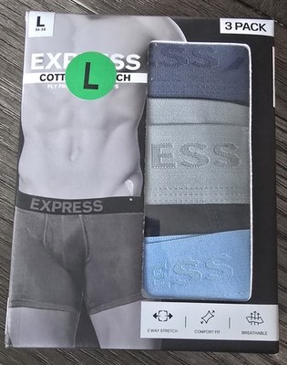 Men's EXPRESS 3 Pack Boxer Briefs Medium Large XL Cotton Stretch Choose Colors