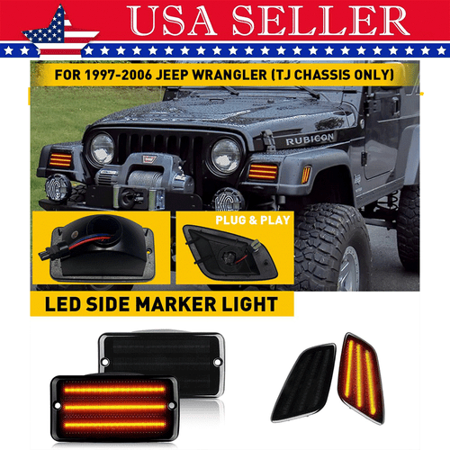 For 1997-2006 Jeep Wrangler TJ Smoked Side Marker Lamps+Bumper Signal Lights NEW - Picture 15 of 15