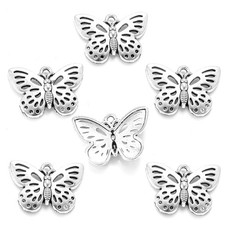 BLUK 100Pcs Butterfly Charms DIY Jewelry Making Pendants Antique Silver