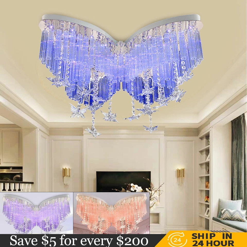 Lámpara de techo de 3 colores que cambia de color lámpara de cristal lámpara accesorio mariposa Foto 4 de 4